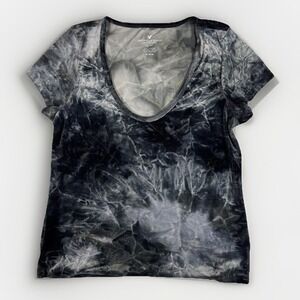 American Eagle‎ Outfitter T-Shirt Womens Medium Black Crushed Velvet Scoop Neck